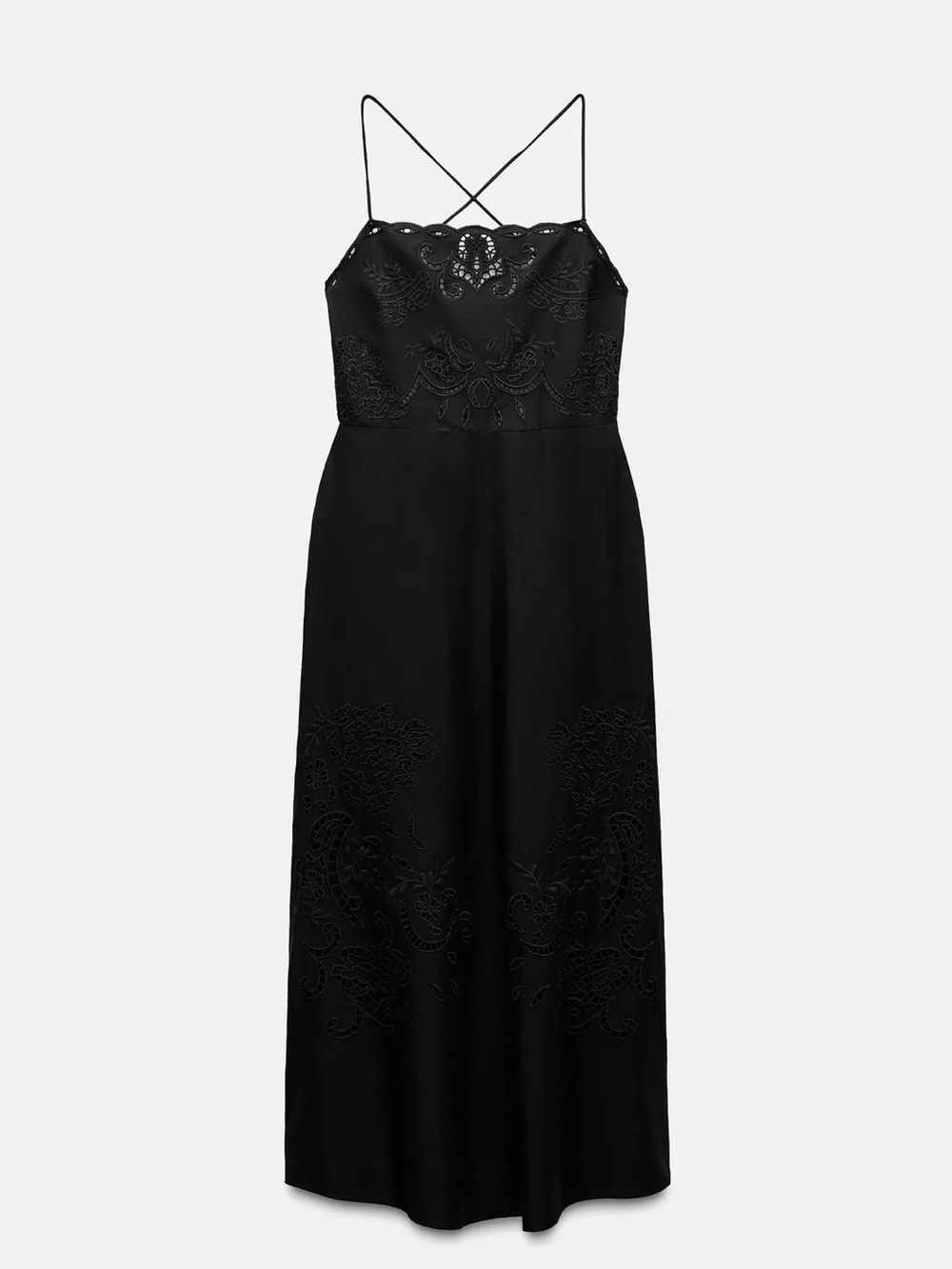 ZaraBlack Embroidered Maxi Slip Dress
